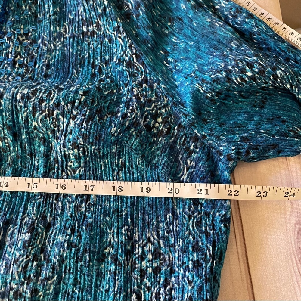 Catherines Tunic Top Women’s 1X Blue Paisley Tassel Tie Sequin Slit Lightweight - Picture 11 of 15